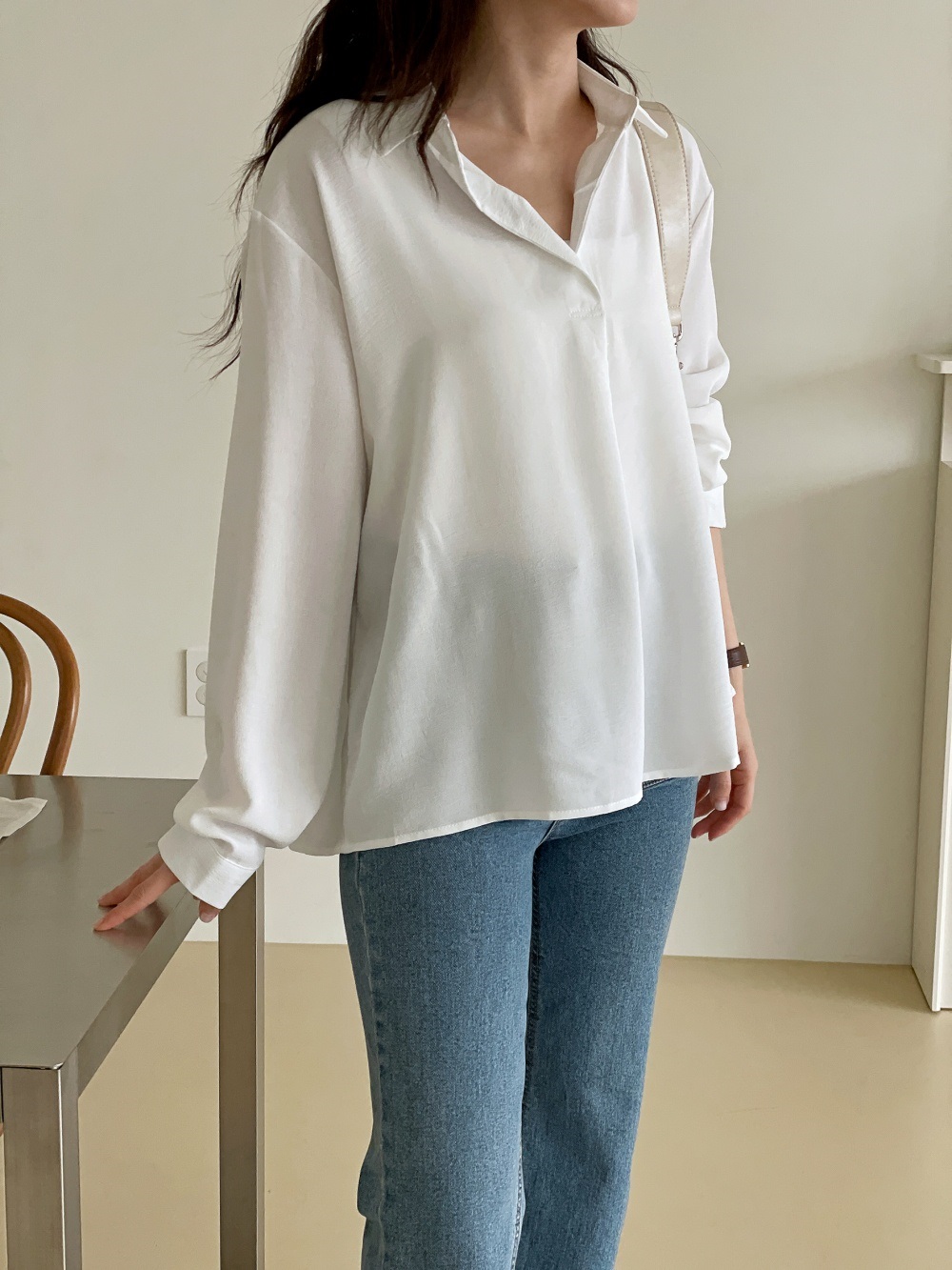 オープンカラー長袖ブラウス | 詳細画像6