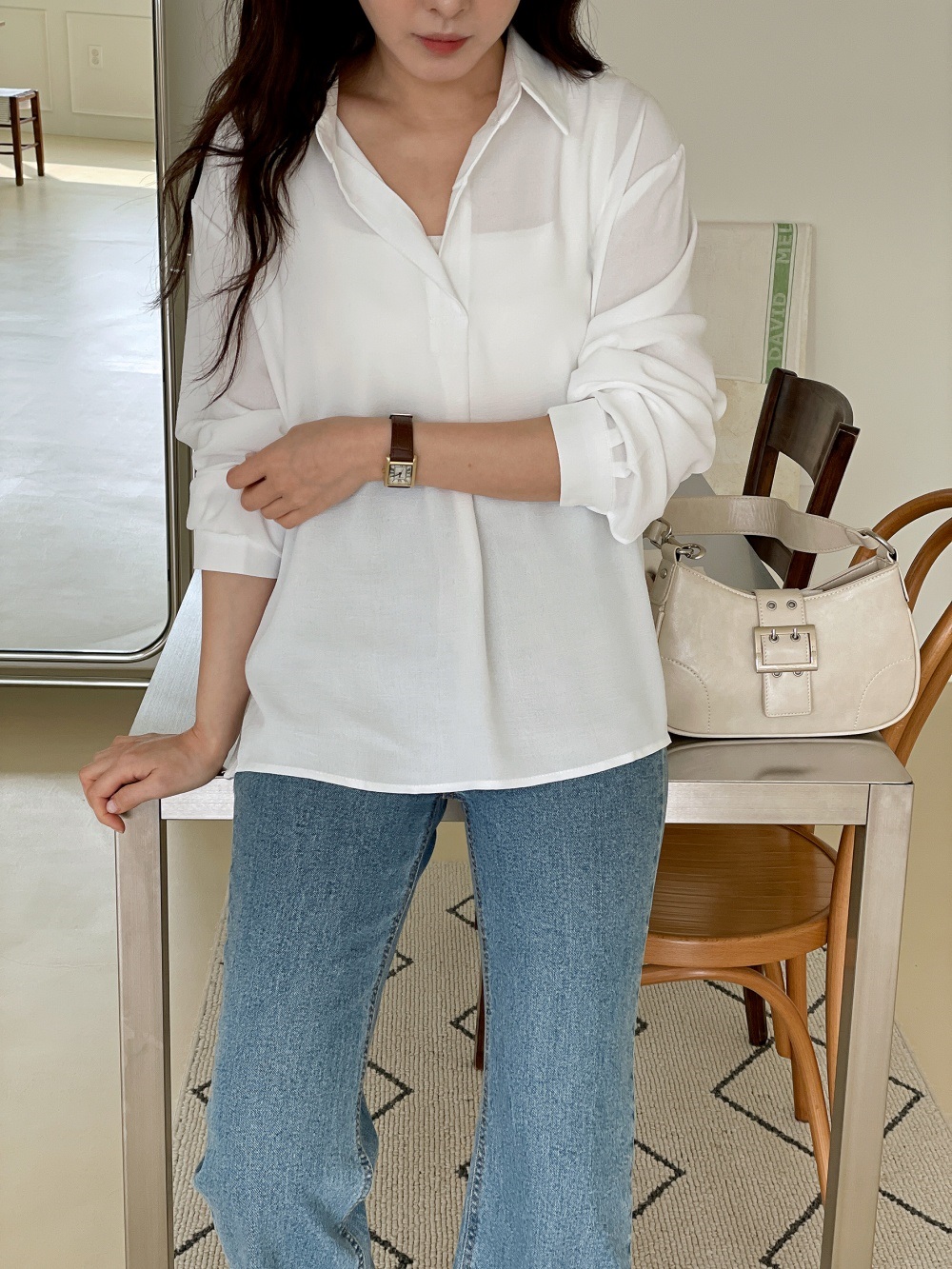 オープンカラー長袖ブラウス | 詳細画像12