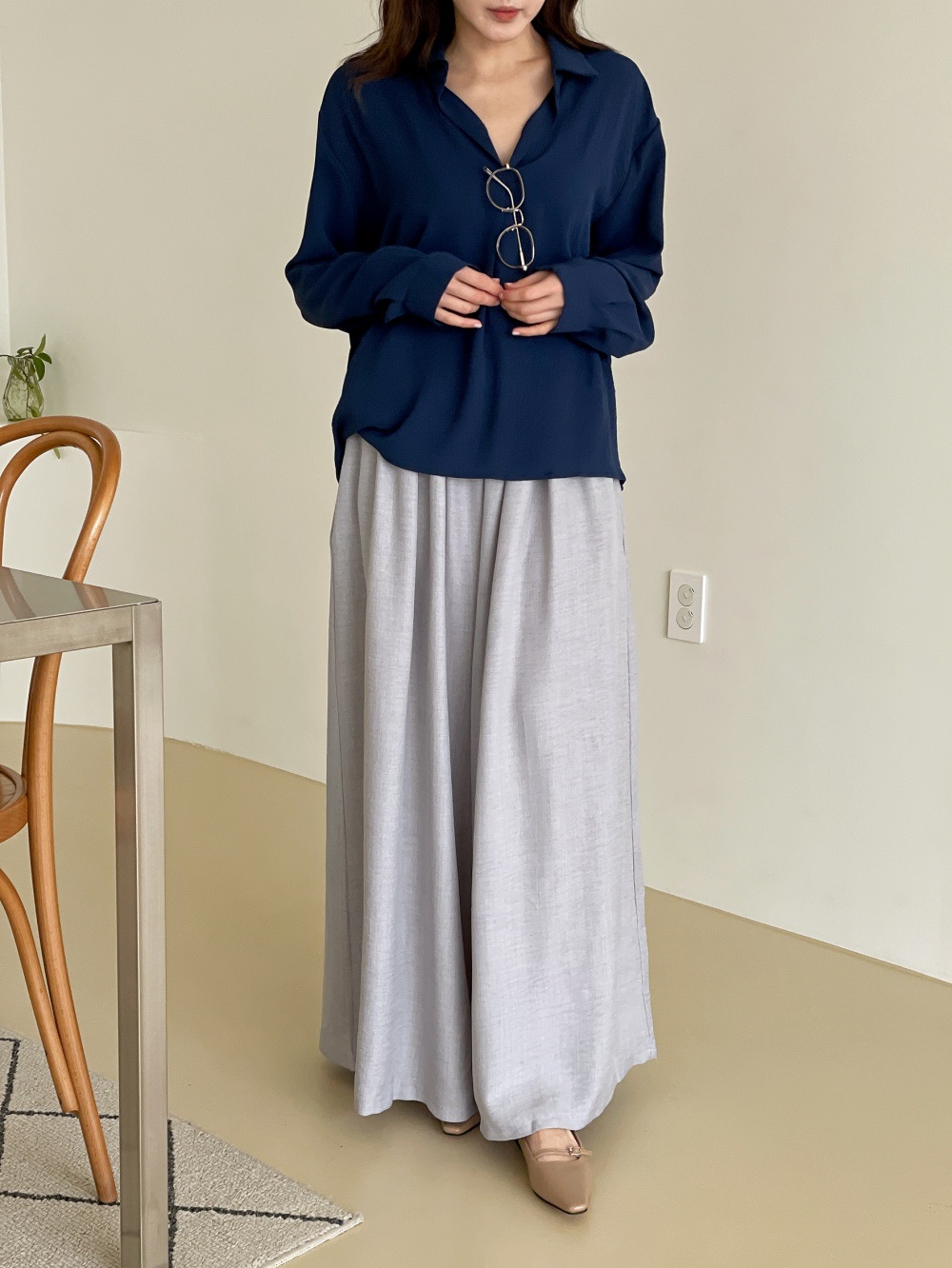 ポケットボックスプリーツウエストゴムフレアワイドパンツ | 詳細画像4