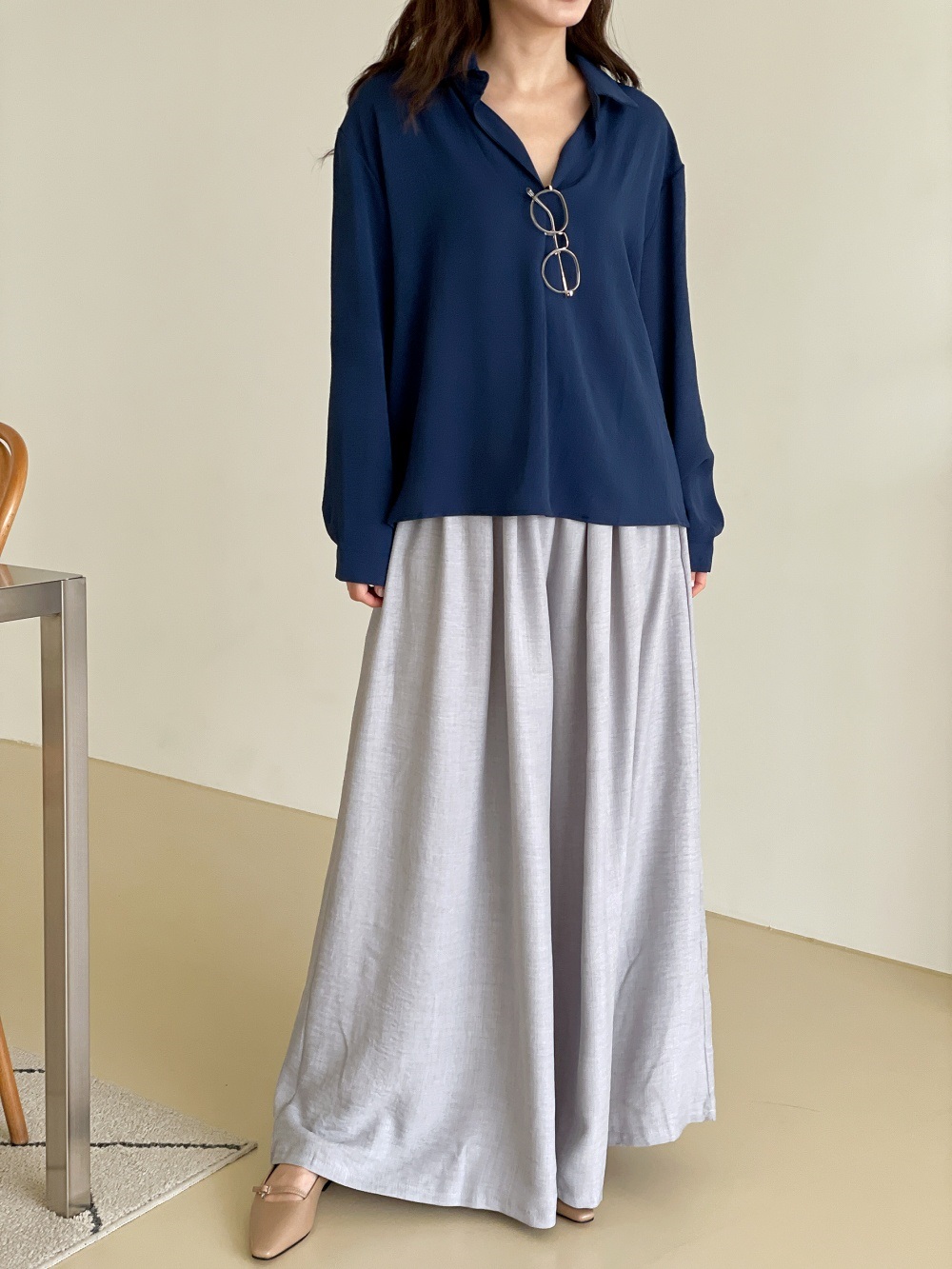 ポケットボックスプリーツウエストゴムフレアワイドパンツ | 詳細画像5