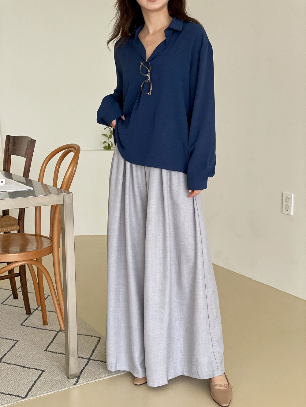 ポケットボックスプリーツウエストゴムフレアワイドパンツ | 詳細画像6