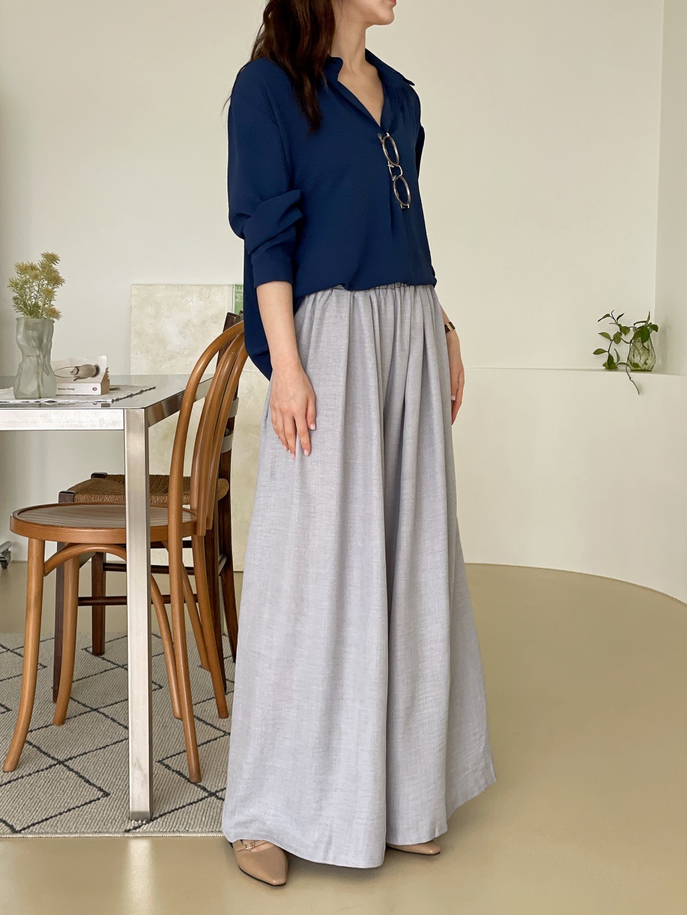 ポケットボックスプリーツウエストゴムフレアワイドパンツ | 詳細画像9