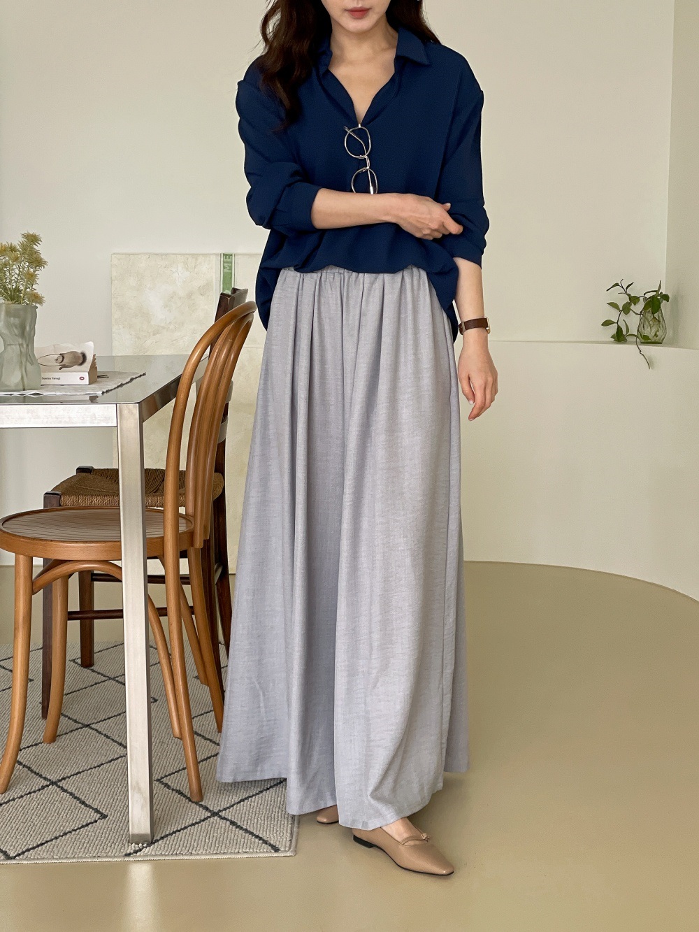 ポケットボックスプリーツウエストゴムフレアワイドパンツ | 詳細画像10