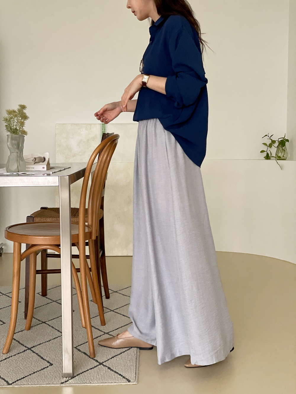 ポケットボックスプリーツウエストゴムフレアワイドパンツ | 詳細画像12