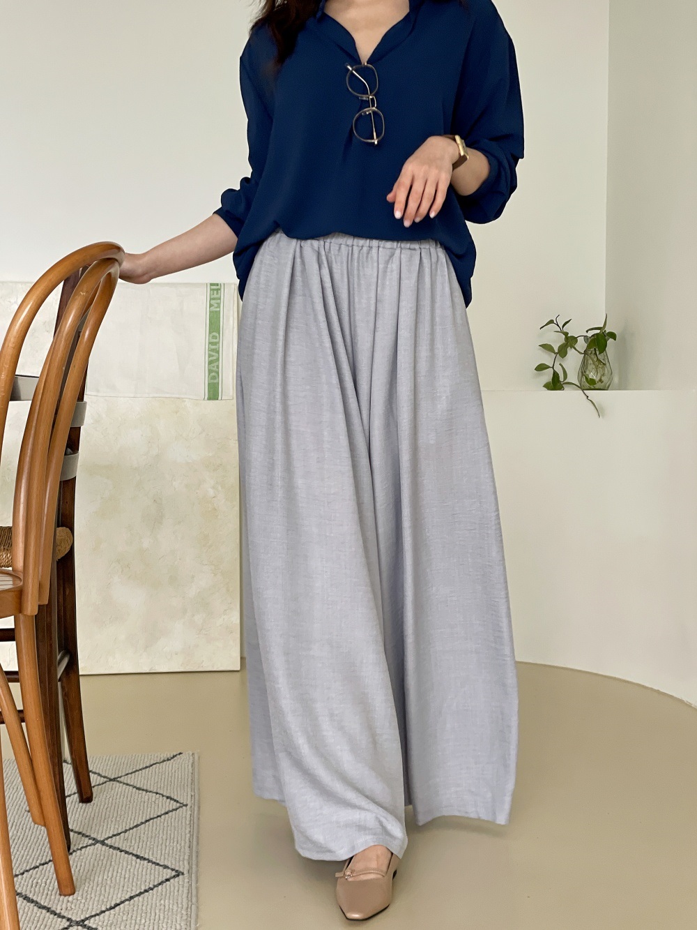 ポケットボックスプリーツウエストゴムフレアワイドパンツ | 詳細画像15