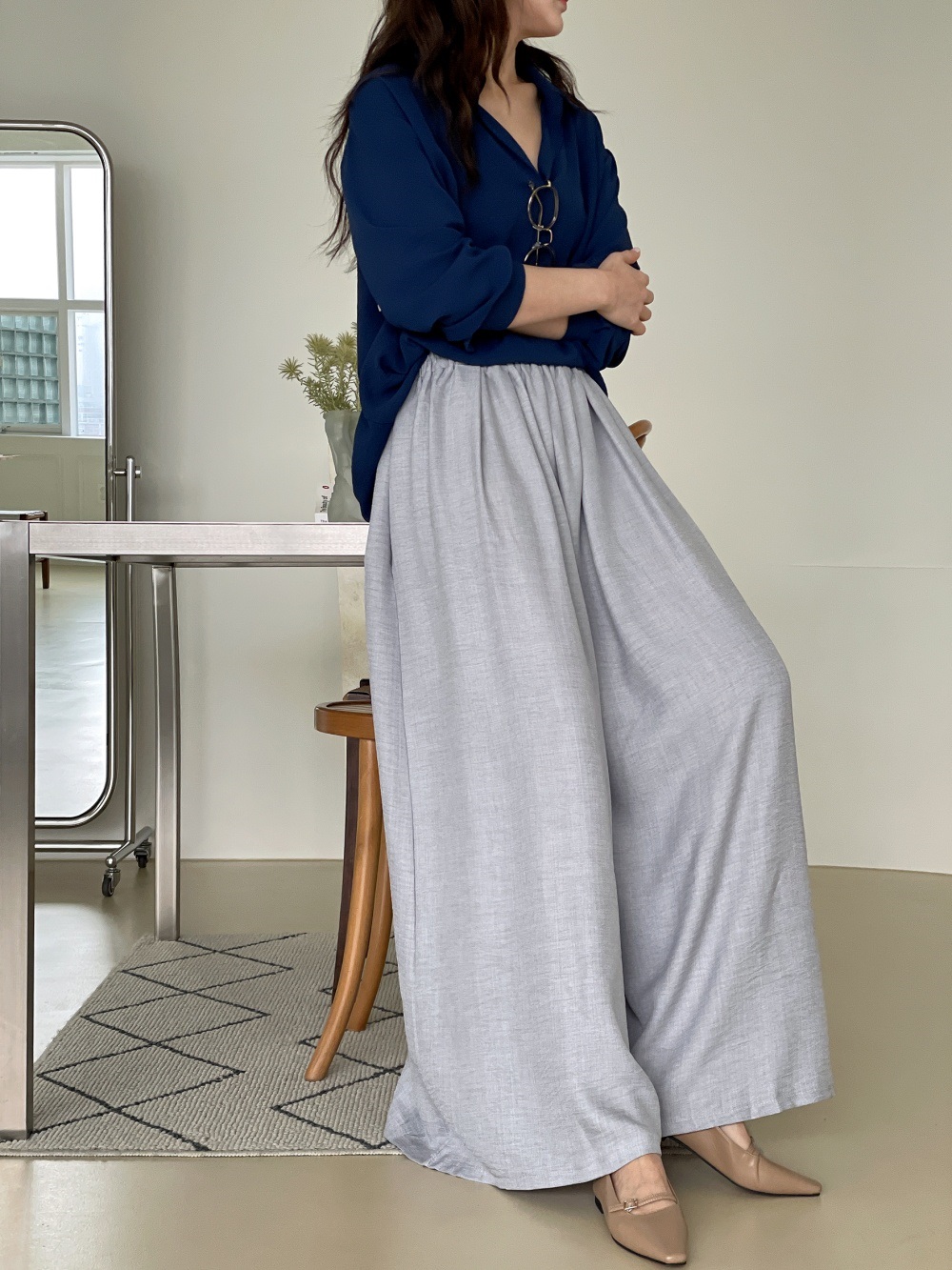 ポケットボックスプリーツウエストゴムフレアワイドパンツ | 詳細画像16