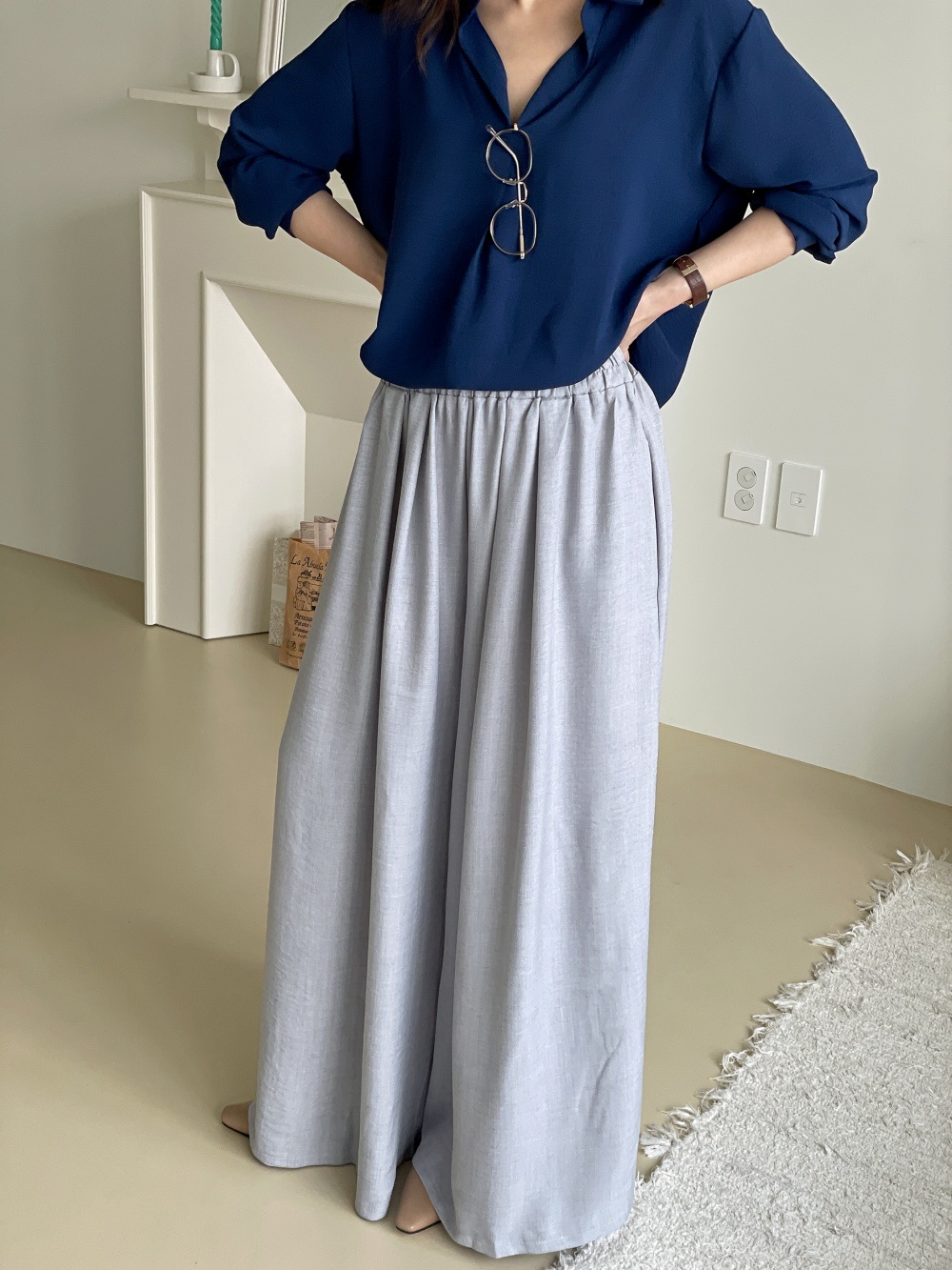 ポケットボックスプリーツウエストゴムフレアワイドパンツ | 詳細画像18