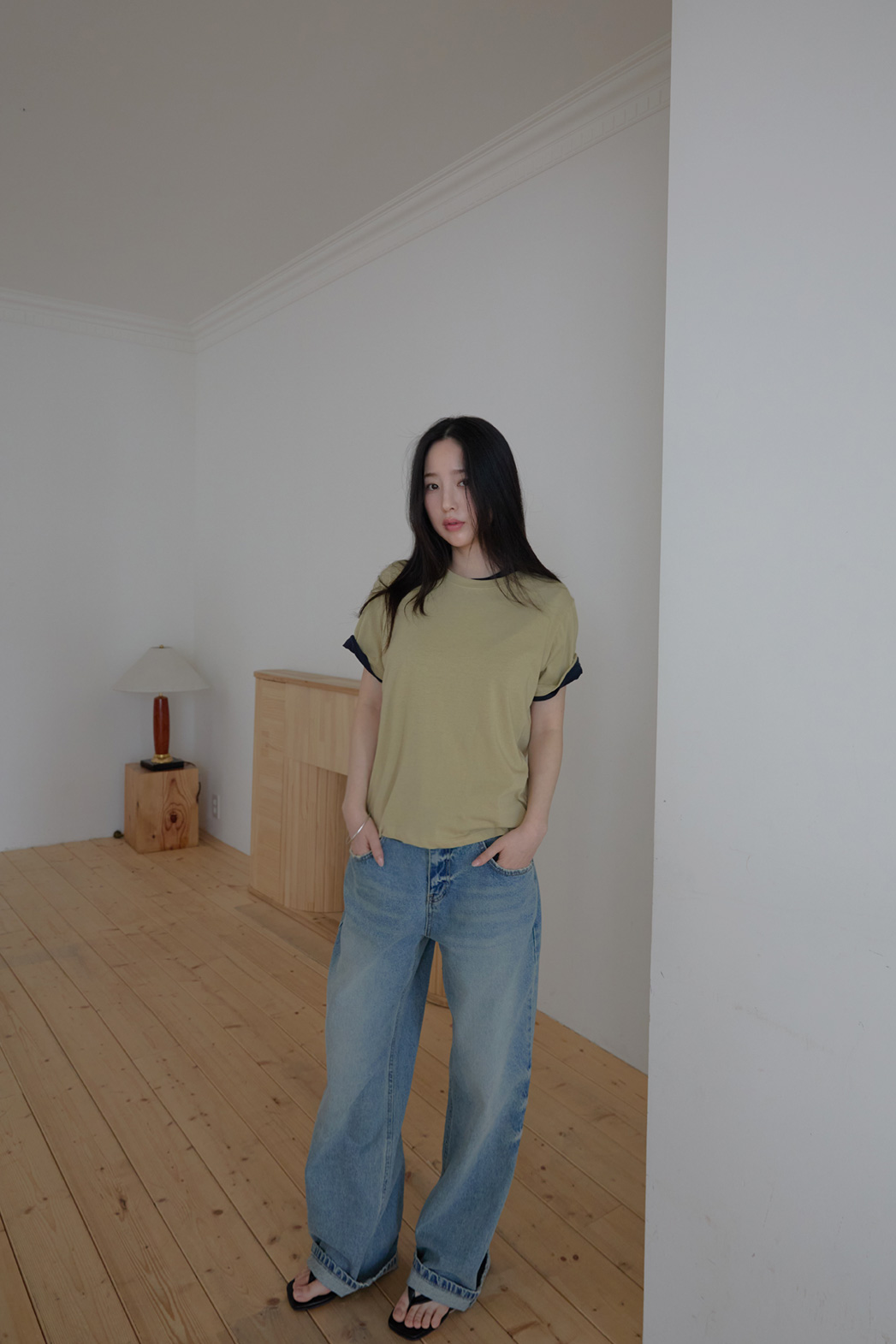 コットンラウンドネックベーシック無地Tシャツオールシーズン | 詳細画像2