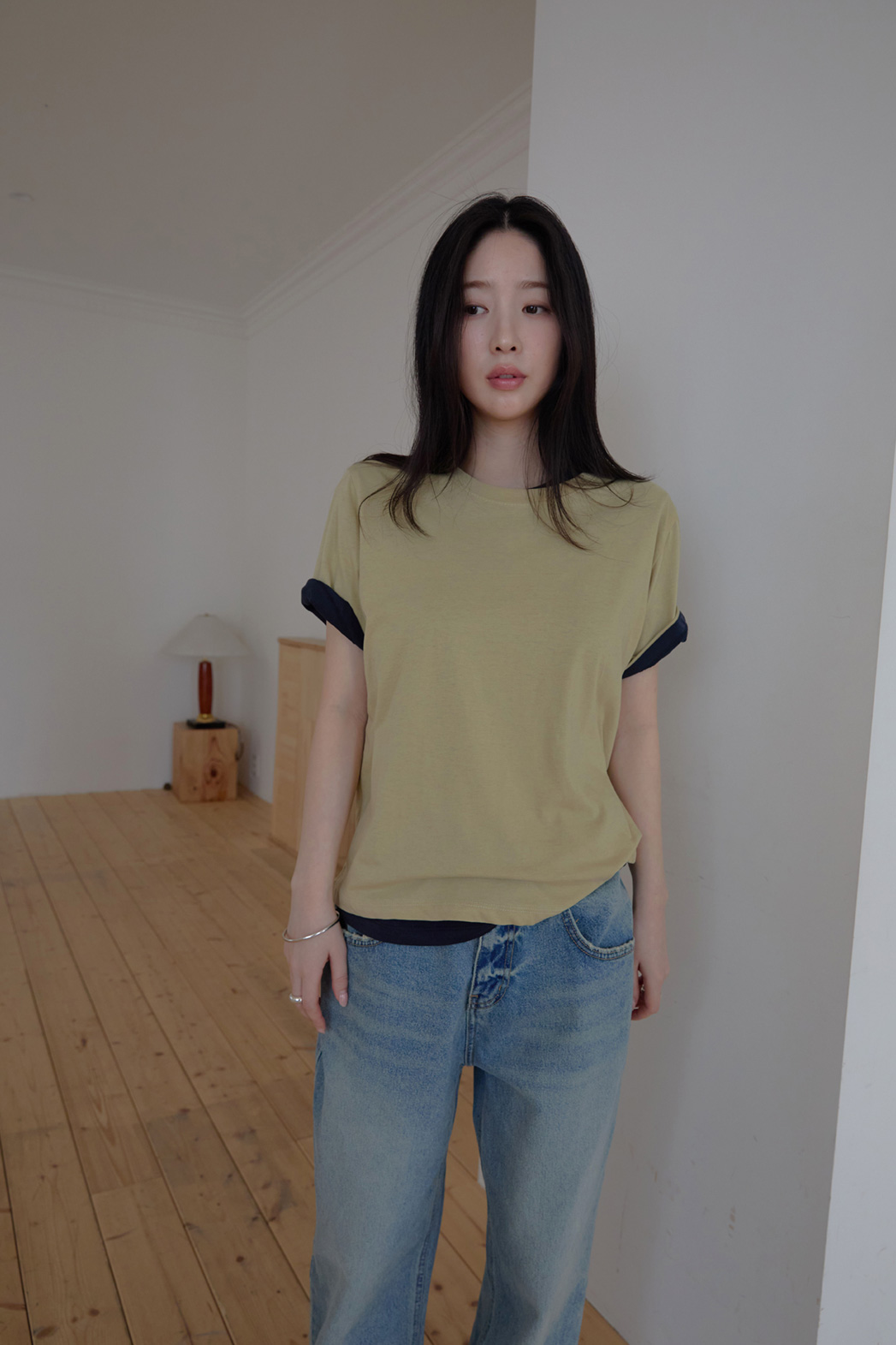 コットンラウンドネックベーシック無地Tシャツオールシーズン | 詳細画像3