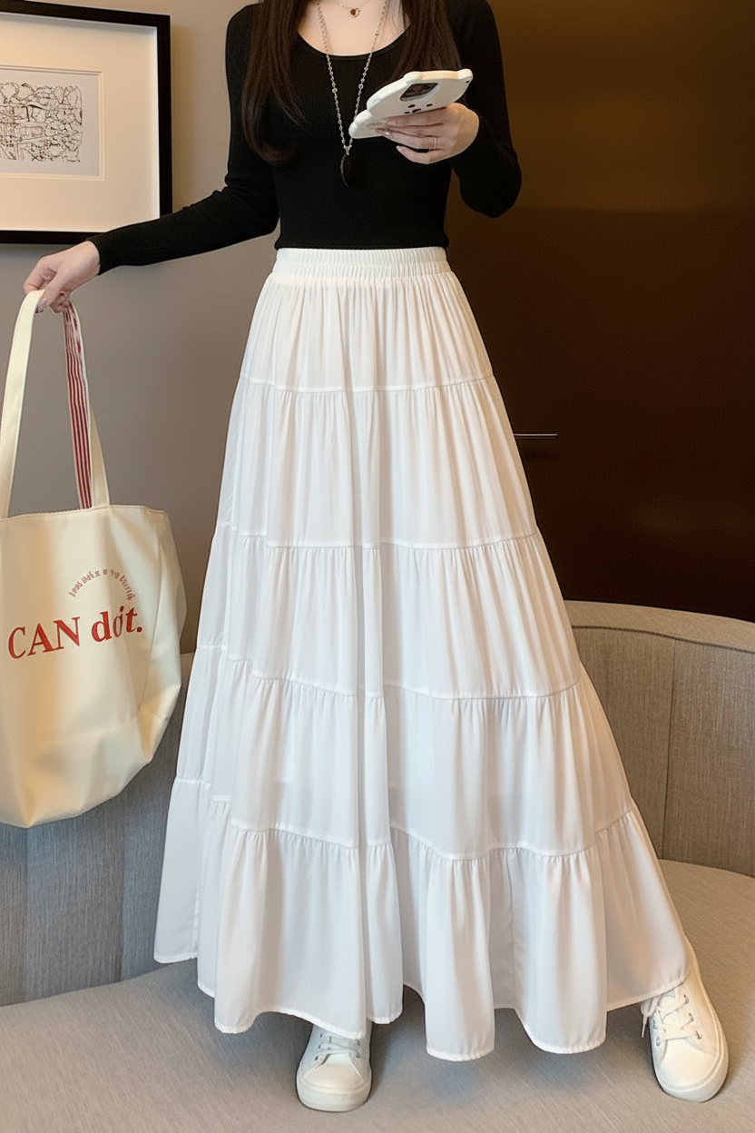 ティアードウエストゴムロングスカート | 詳細画像12