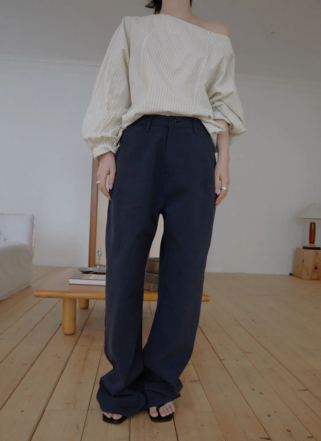 コットンボタンウォッシングポケットワイド無地パンツオールシーズン | 詳細画像1