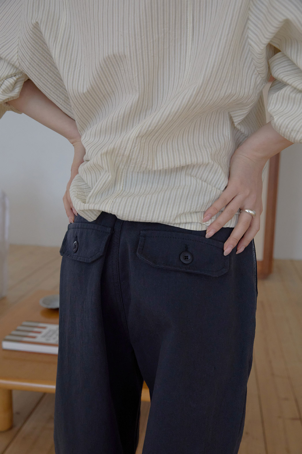 コットンボタンウォッシングポケットワイド無地パンツオールシーズン | 詳細画像18