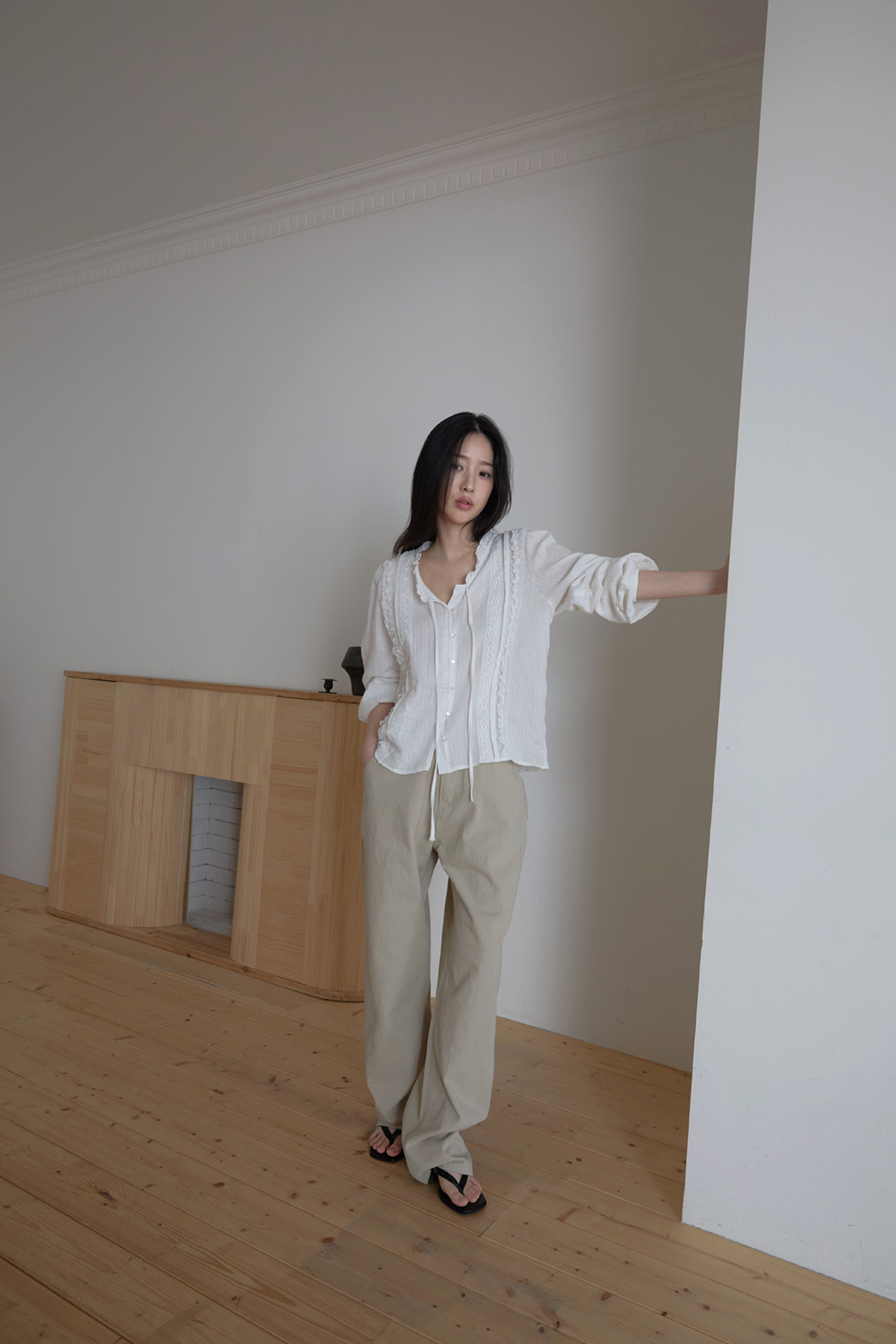 コットンボタンウォッシングポケットワイド無地パンツオールシーズン | 詳細画像2