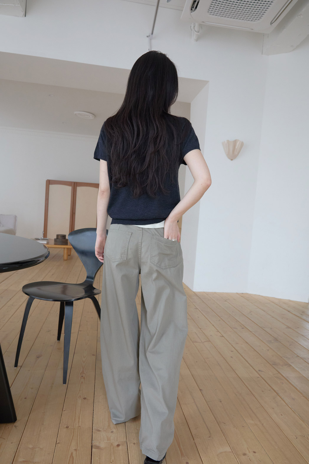 コットンウォッシングピンタックワイド無地パンツ春夏秋 | 詳細画像3