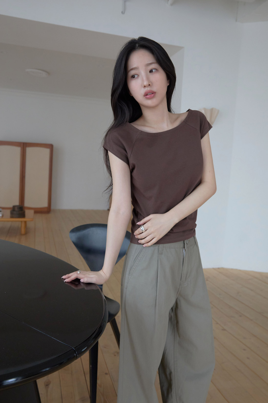 コットンウォッシングピンタックワイド無地パンツ春夏秋 | 詳細画像7