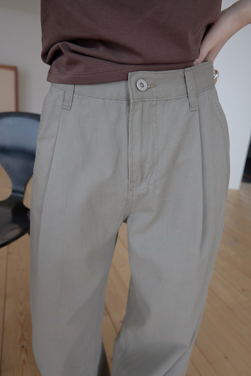 コットンウォッシングピンタックワイド無地パンツ春夏秋 | 詳細画像9