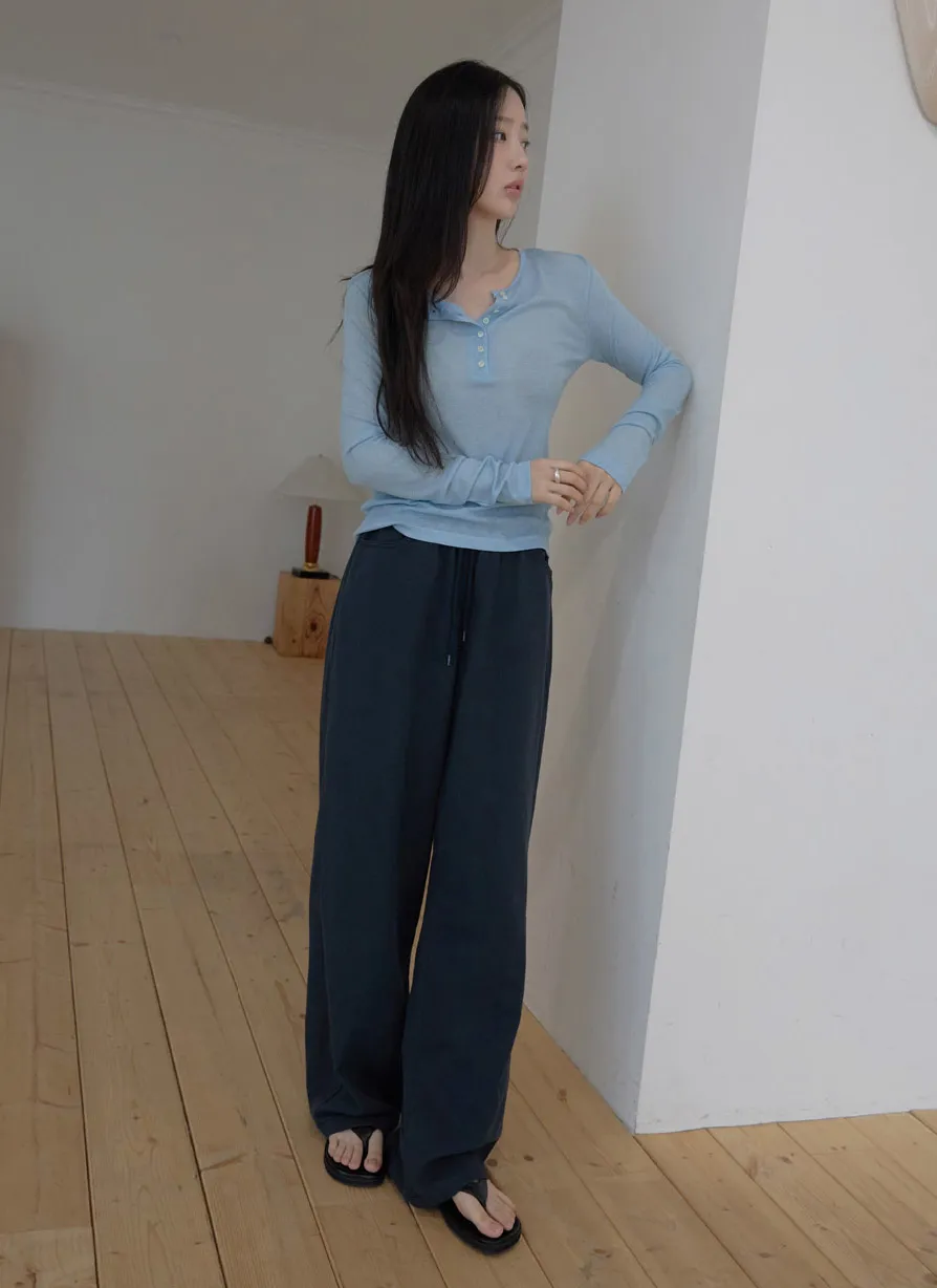 コットンストラップウォッシングゴムベーシックワイド無地パンツオールシーズン | 詳細画像1