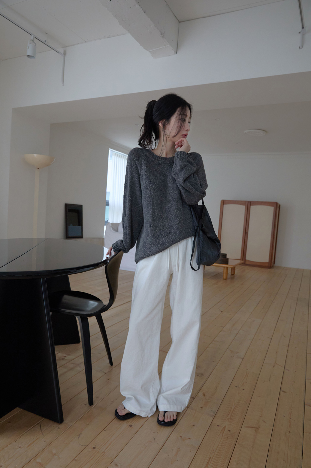 コットンストラップウォッシングゴムベーシックワイド無地パンツオールシーズン | 詳細画像6