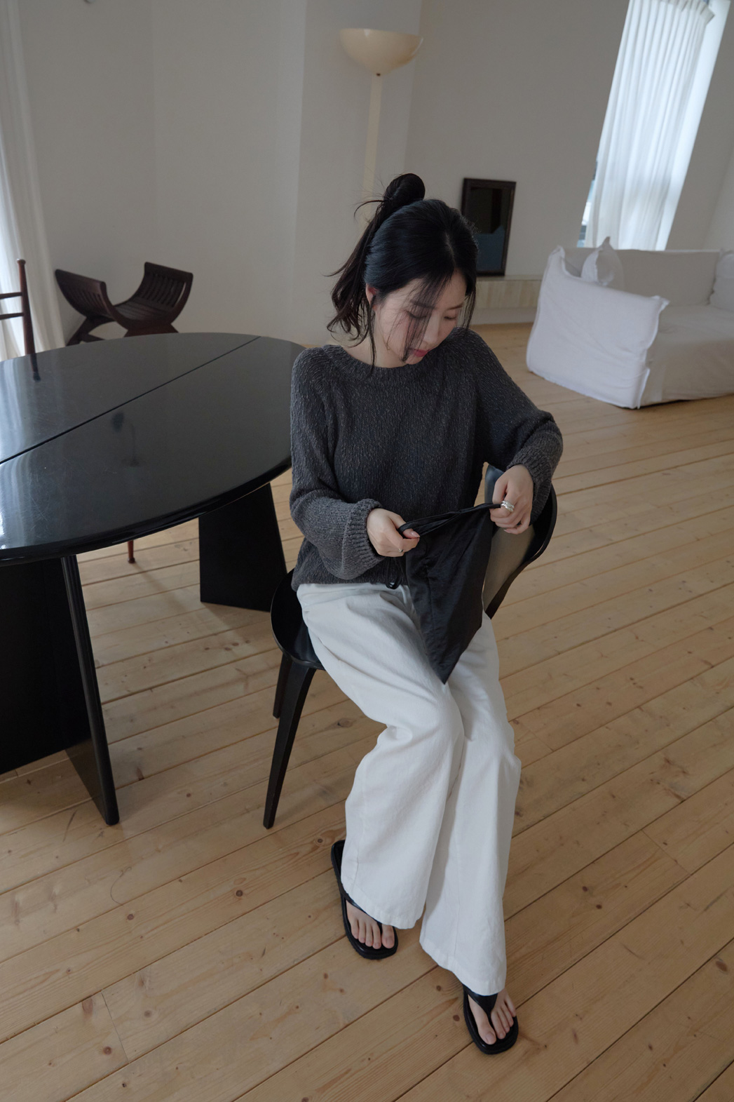 コットンストラップウォッシングゴムベーシックワイド無地パンツオールシーズン | 詳細画像7