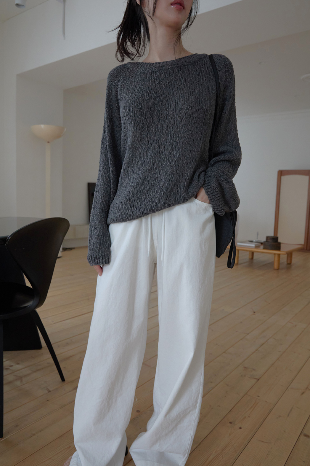 コットンストラップウォッシングゴムベーシックワイド無地パンツオールシーズン | 詳細画像9