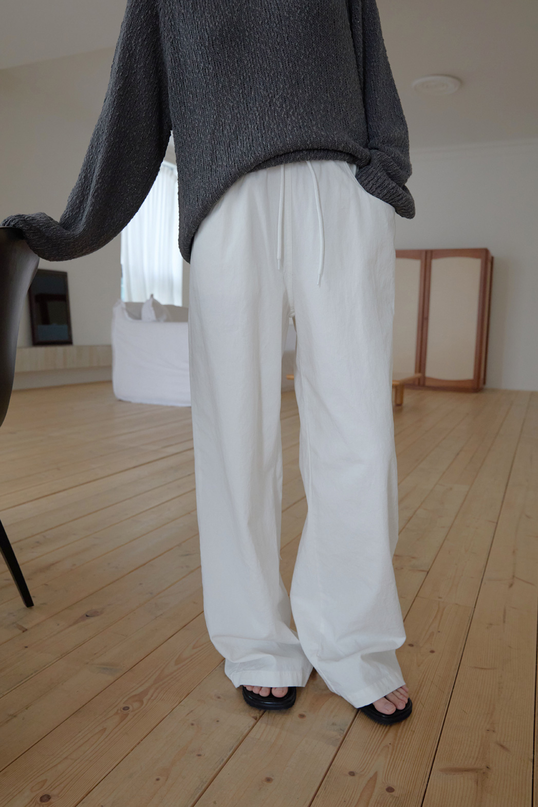 コットンストラップウォッシングゴムベーシックワイド無地パンツオールシーズン | 詳細画像11