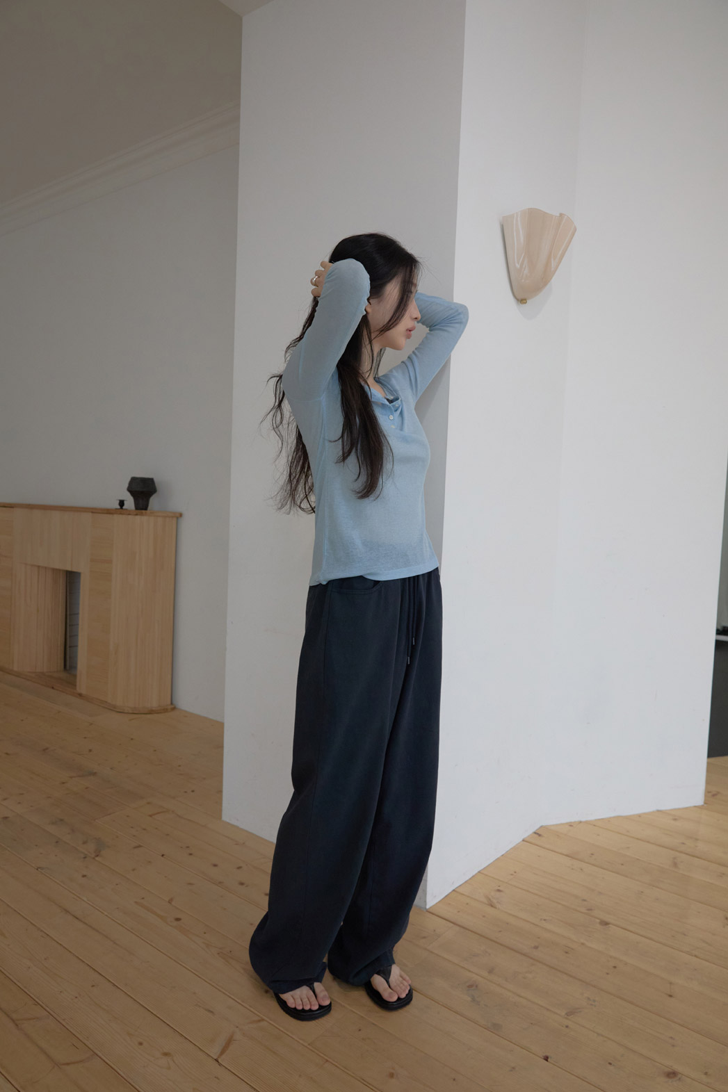 コットンストラップウォッシングゴムベーシックワイド無地パンツオールシーズン | 詳細画像14