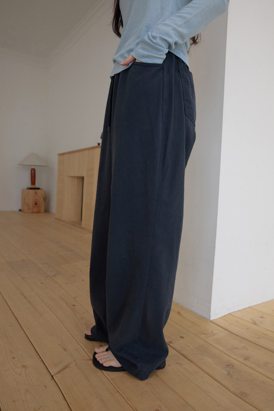 コットンストラップウォッシングゴムベーシックワイド無地パンツオールシーズン | 詳細画像19