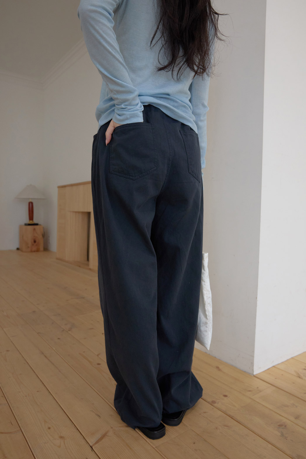 コットンストラップウォッシングゴムベーシックワイド無地パンツオールシーズン | 詳細画像20