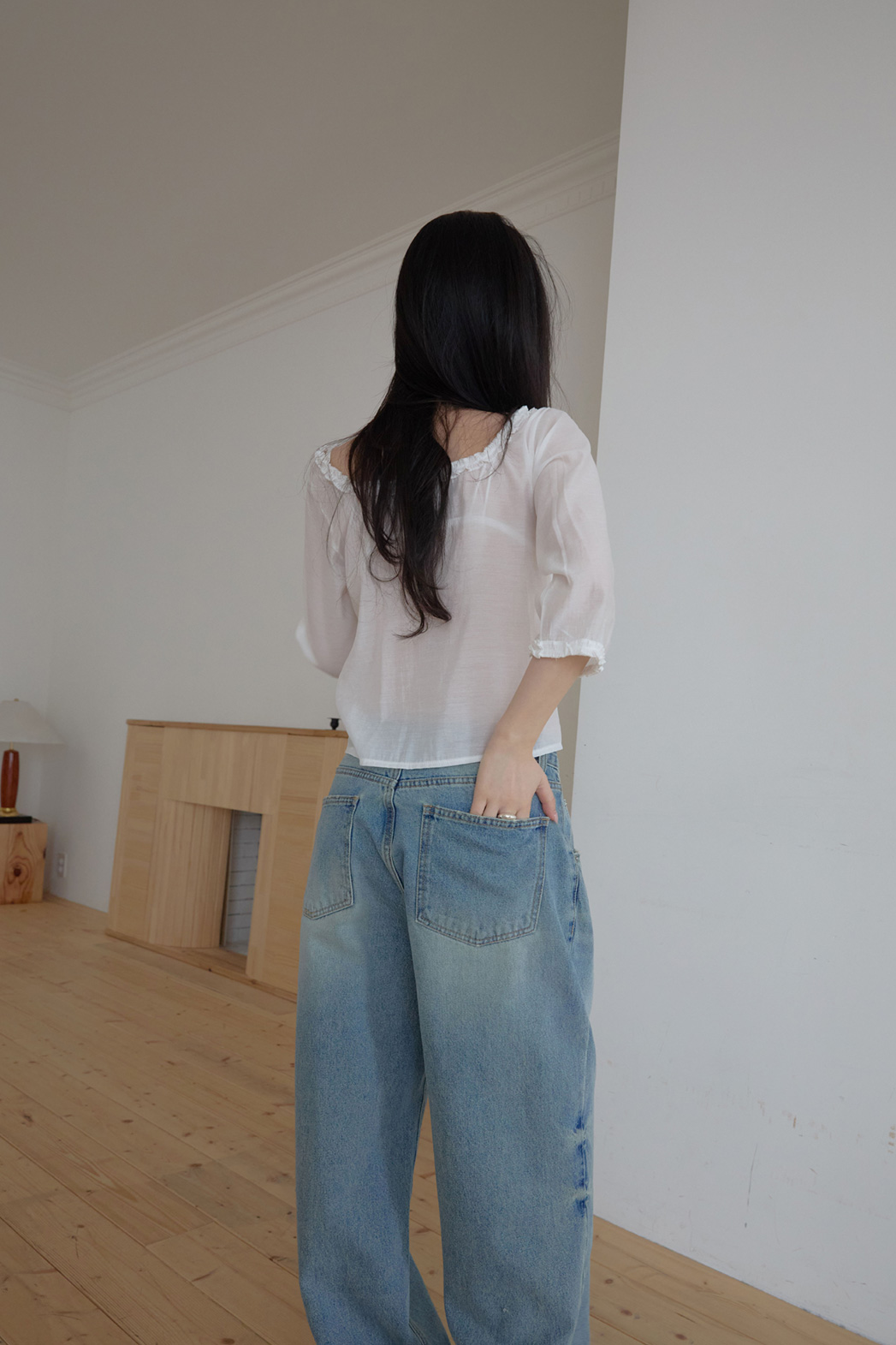 コットンウォッシングビンテージワイド無地デニムパンツオールシーズン | 詳細画像4