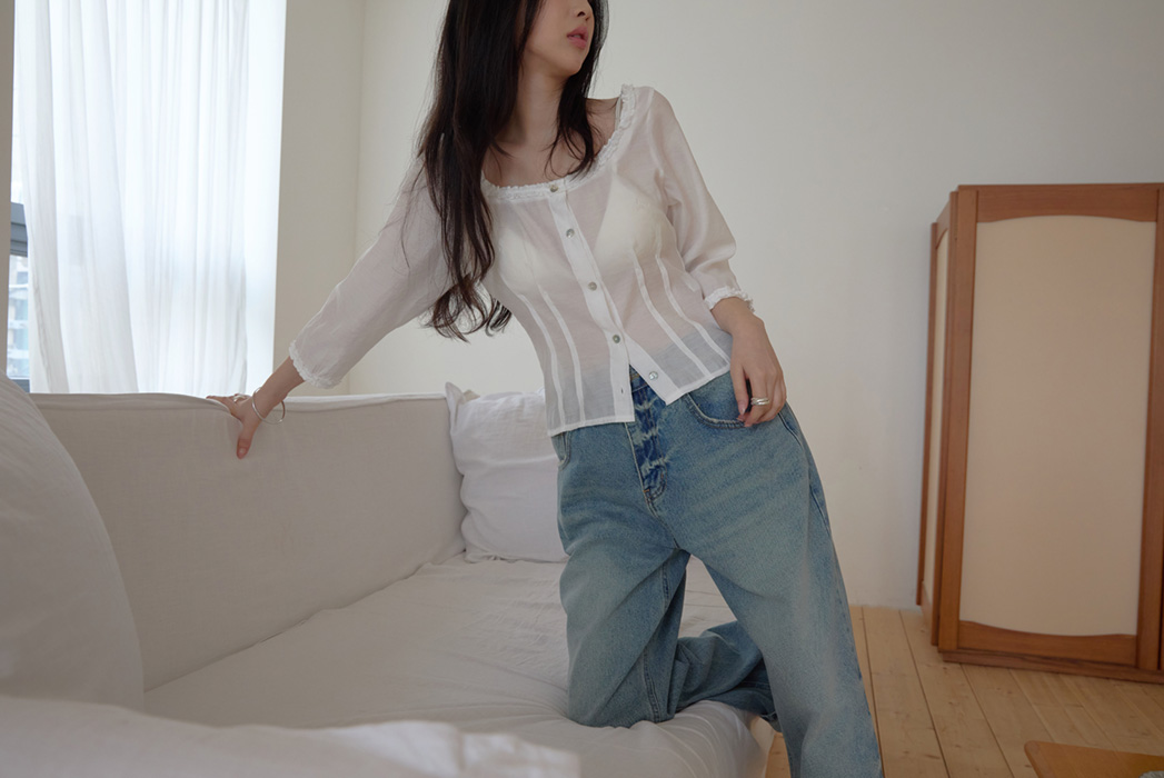 コットンウォッシングビンテージワイド無地デニムパンツオールシーズン | 詳細画像6