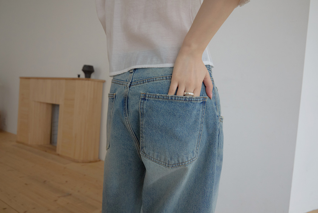コットンウォッシングビンテージワイド無地デニムパンツオールシーズン | 詳細画像7