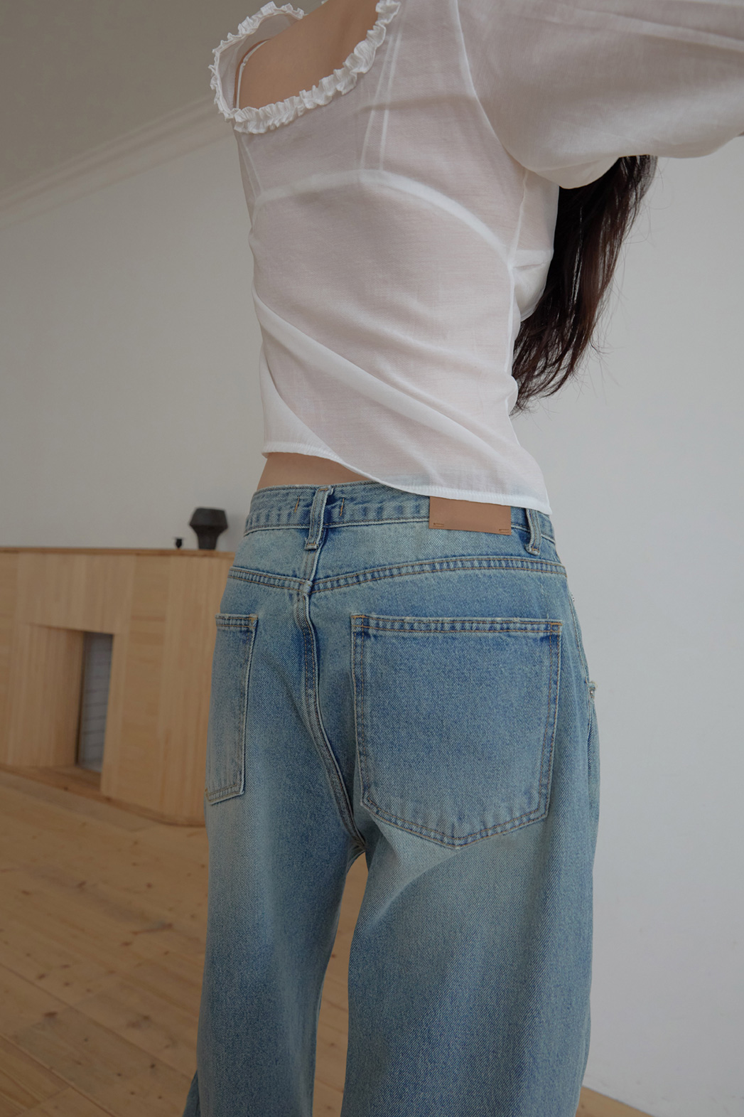 コットンウォッシングビンテージワイド無地デニムパンツオールシーズン | 詳細画像9