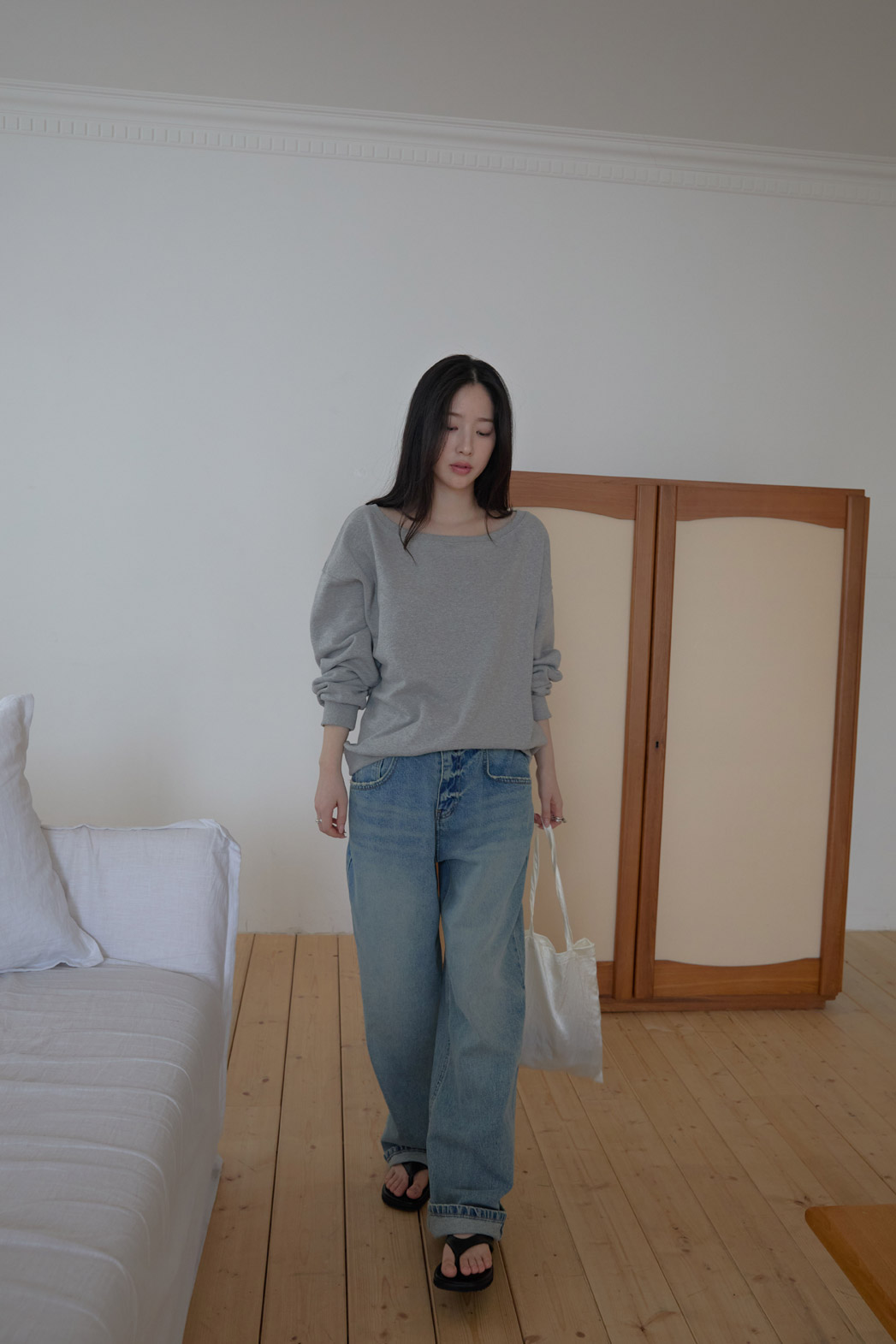 コットンウォッシングビンテージワイド無地デニムパンツオールシーズン | 詳細画像19