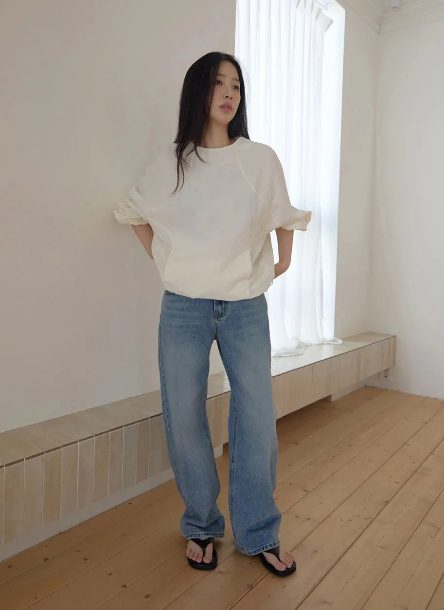 コットンベーシックセミワイド無地デニムパンツオールシーズン | 詳細画像1