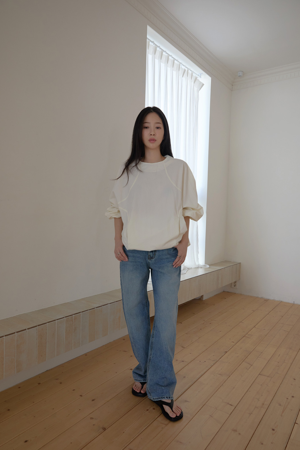 コットンベーシックセミワイド無地デニムパンツオールシーズン | 詳細画像2