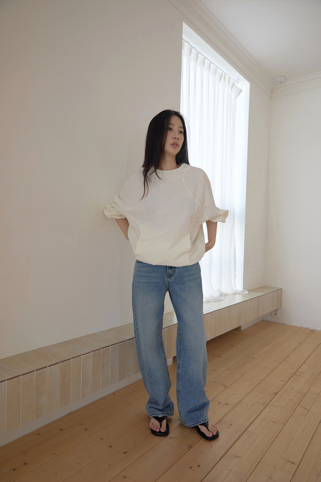 コットンベーシックセミワイド無地デニムパンツオールシーズン | 詳細画像3