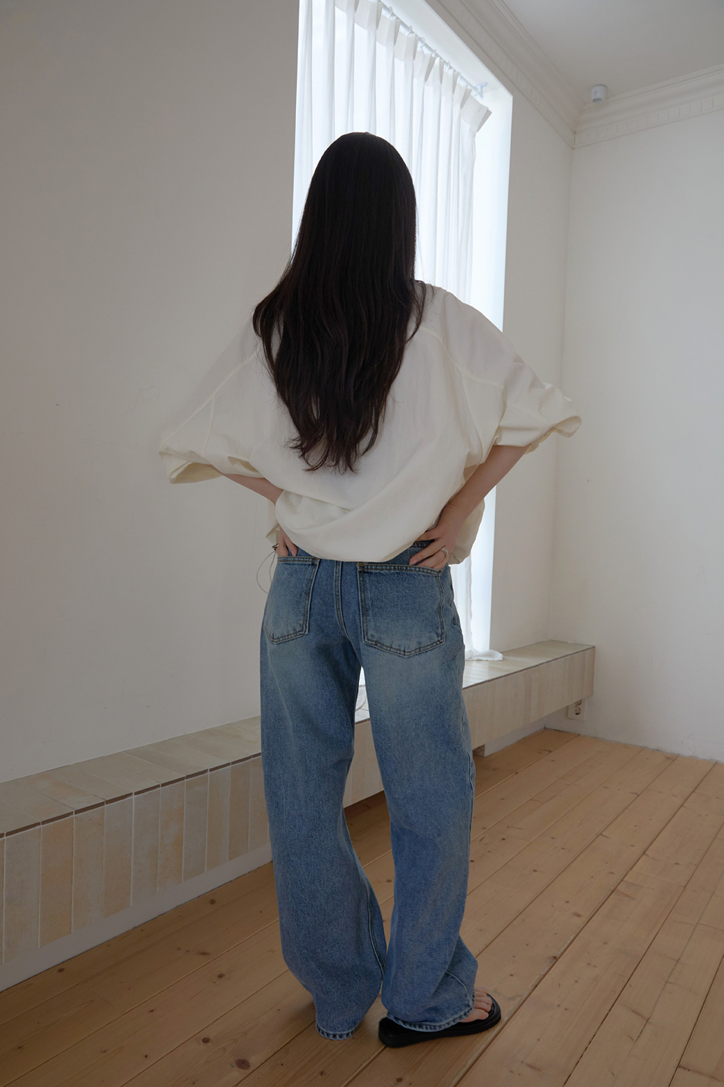 コットンベーシックセミワイド無地デニムパンツオールシーズン | 詳細画像5