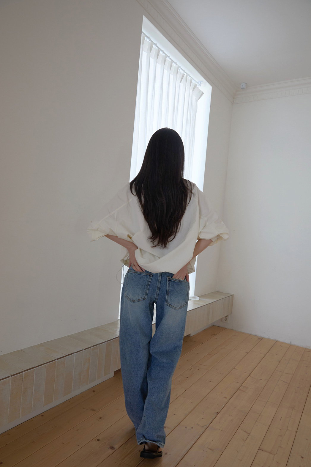 コットンベーシックセミワイド無地デニムパンツオールシーズン | 詳細画像6