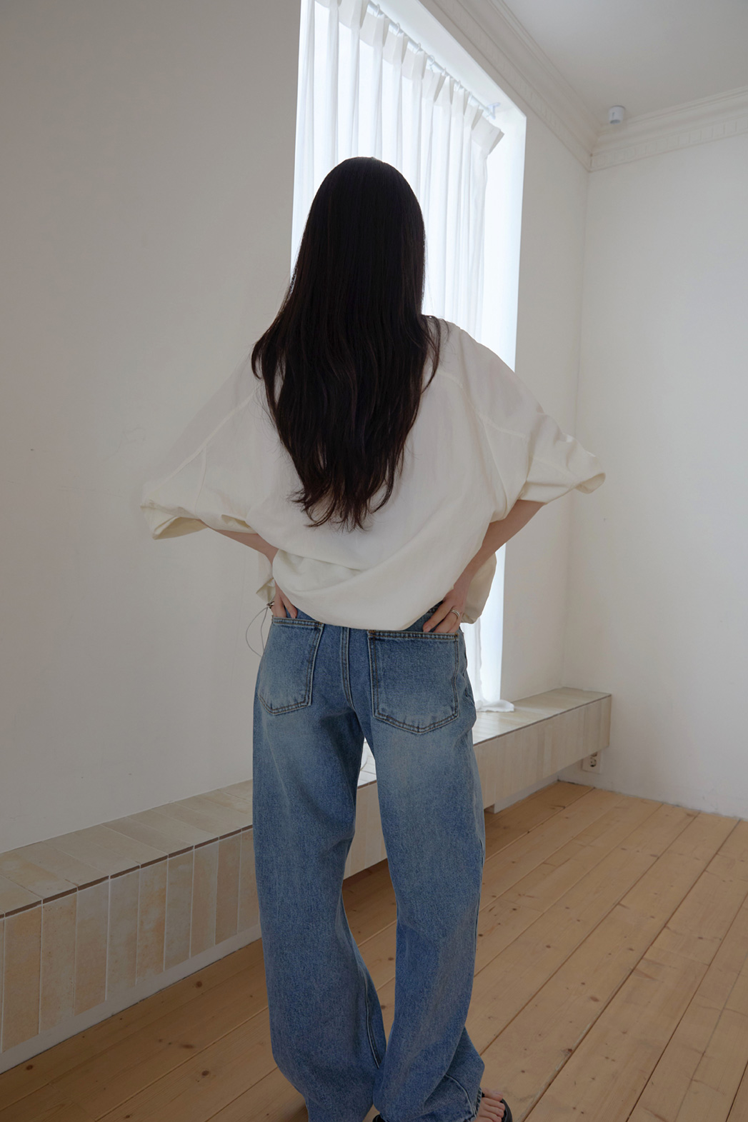 コットンベーシックセミワイド無地デニムパンツオールシーズン | 詳細画像7