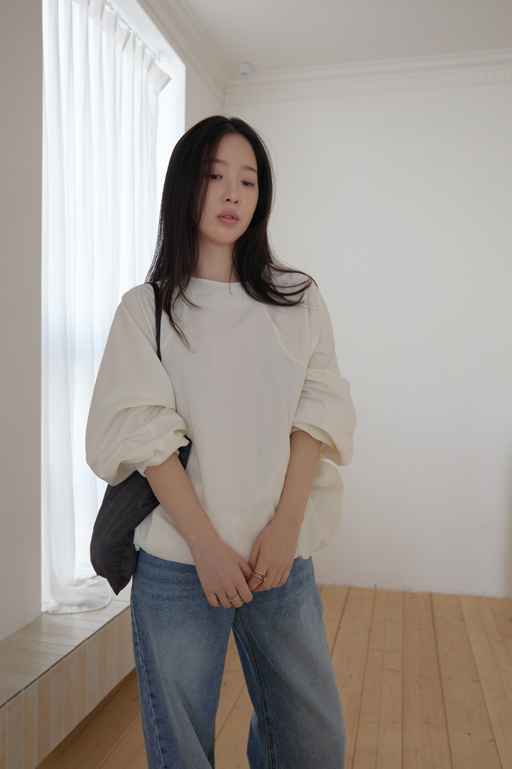 コットンベーシックセミワイド無地デニムパンツオールシーズン | 詳細画像9