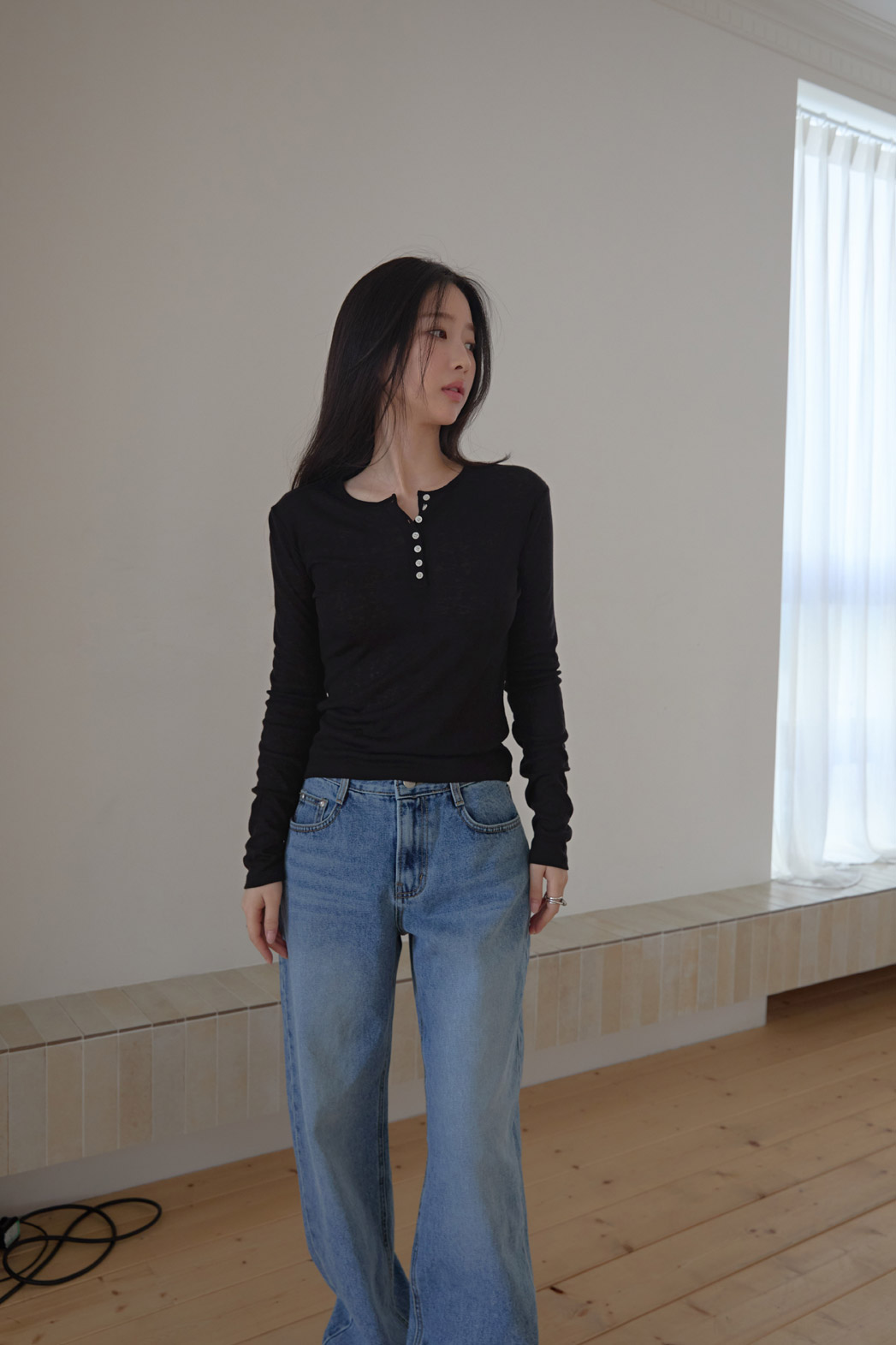 コットンベーシックセミワイド無地デニムパンツオールシーズン | 詳細画像11