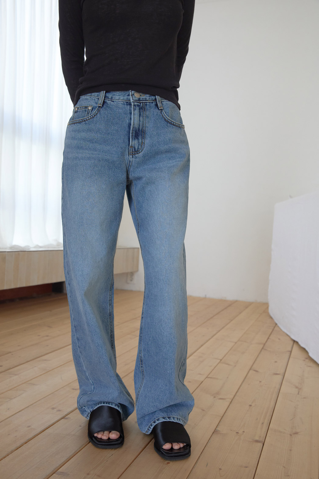 コットンベーシックセミワイド無地デニムパンツオールシーズン | 詳細画像13