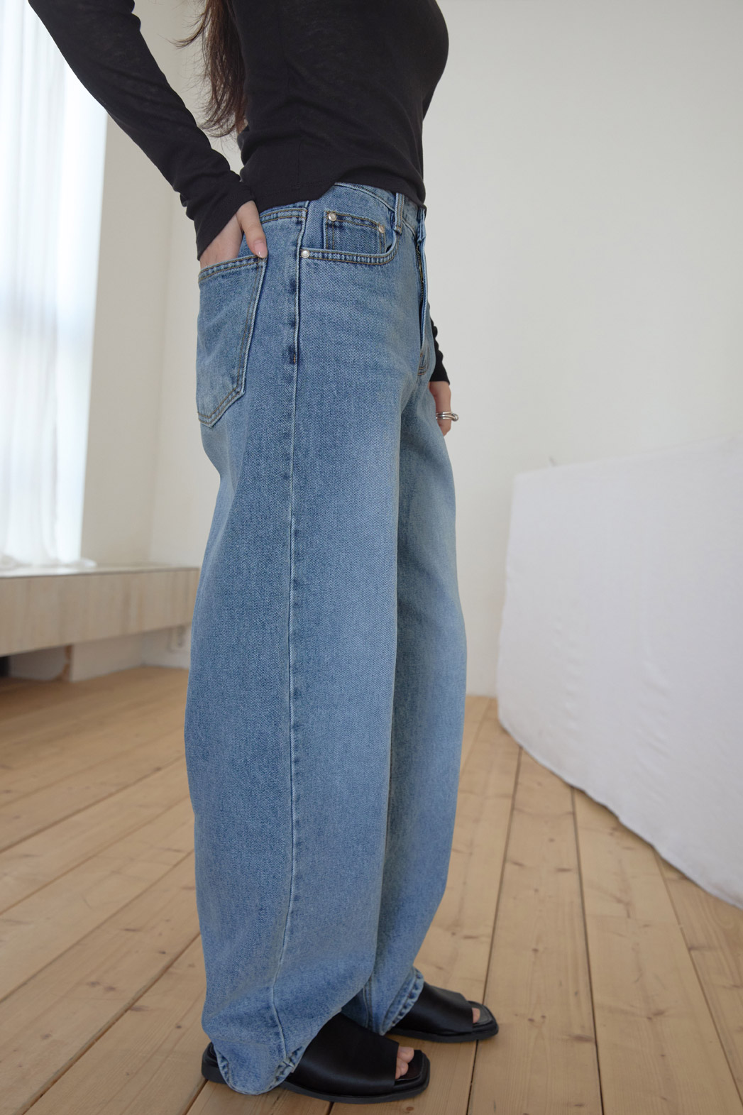 コットンベーシックセミワイド無地デニムパンツオールシーズン | 詳細画像15