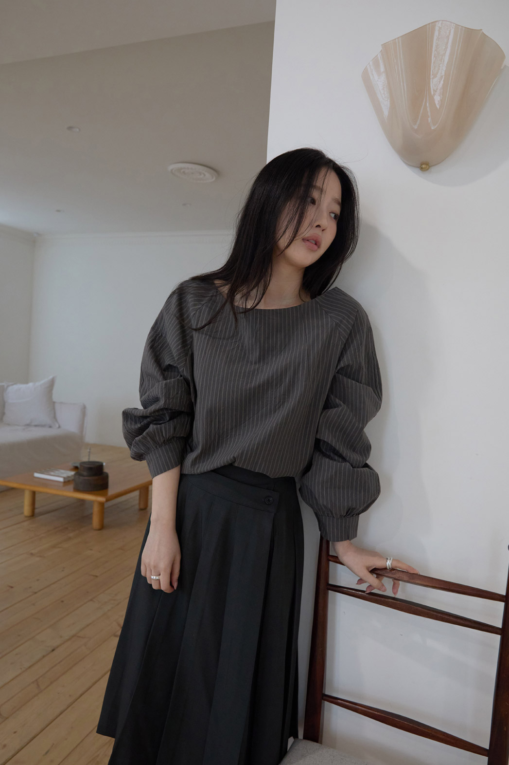 ストレッチベロアボタンラッププリーツミディ無地スカートオールシーズン | 詳細画像6