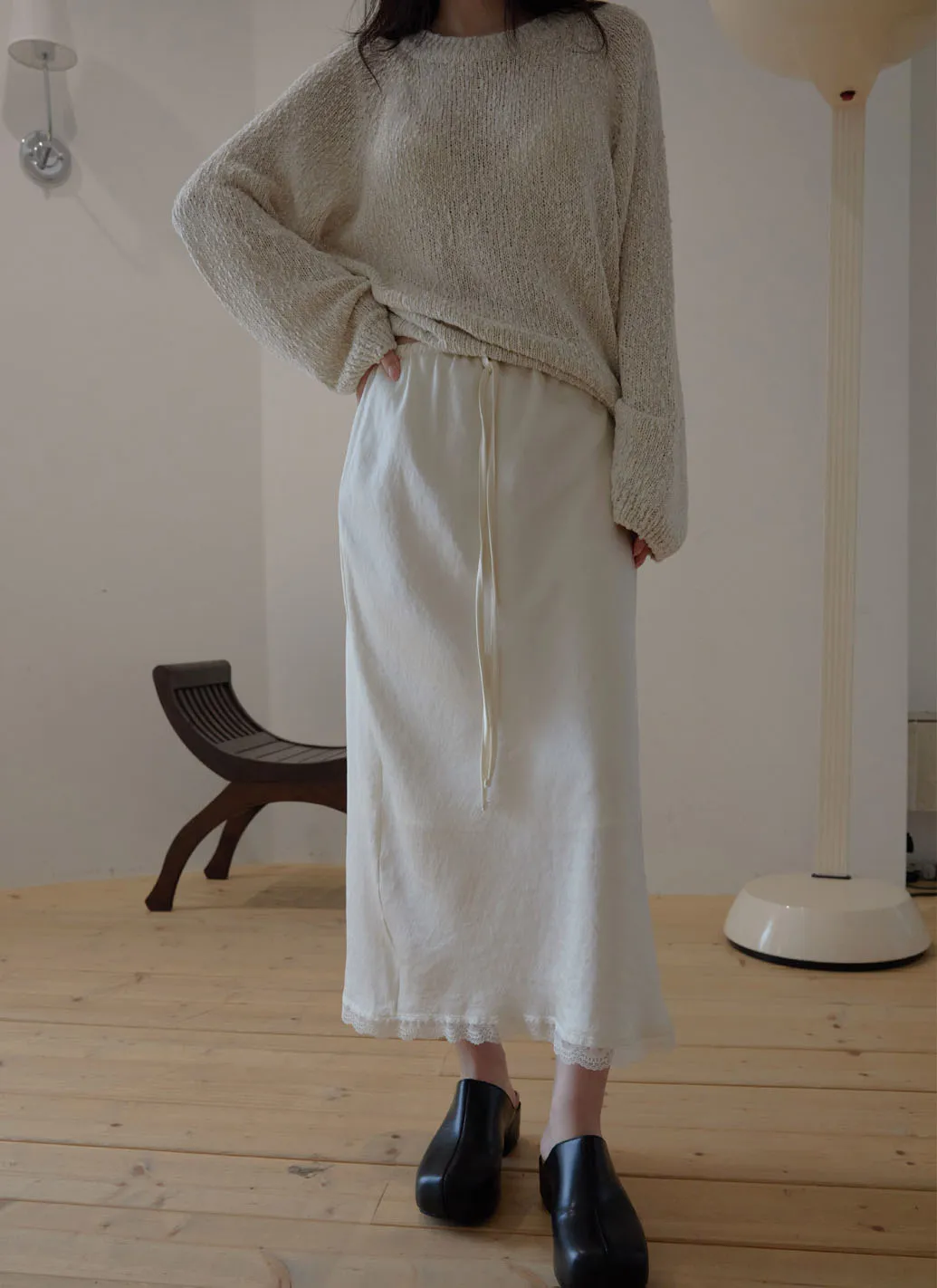ベロアゴムIラインレースアップレース無地スカート春夏秋 | 詳細画像1