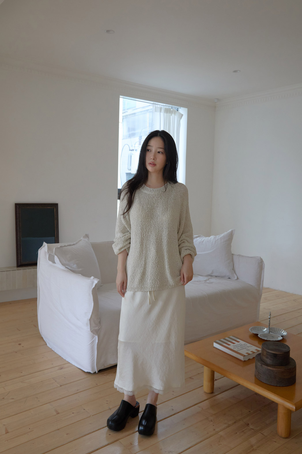 ベロアゴムIラインレースアップレース無地スカート春夏秋 | 詳細画像2