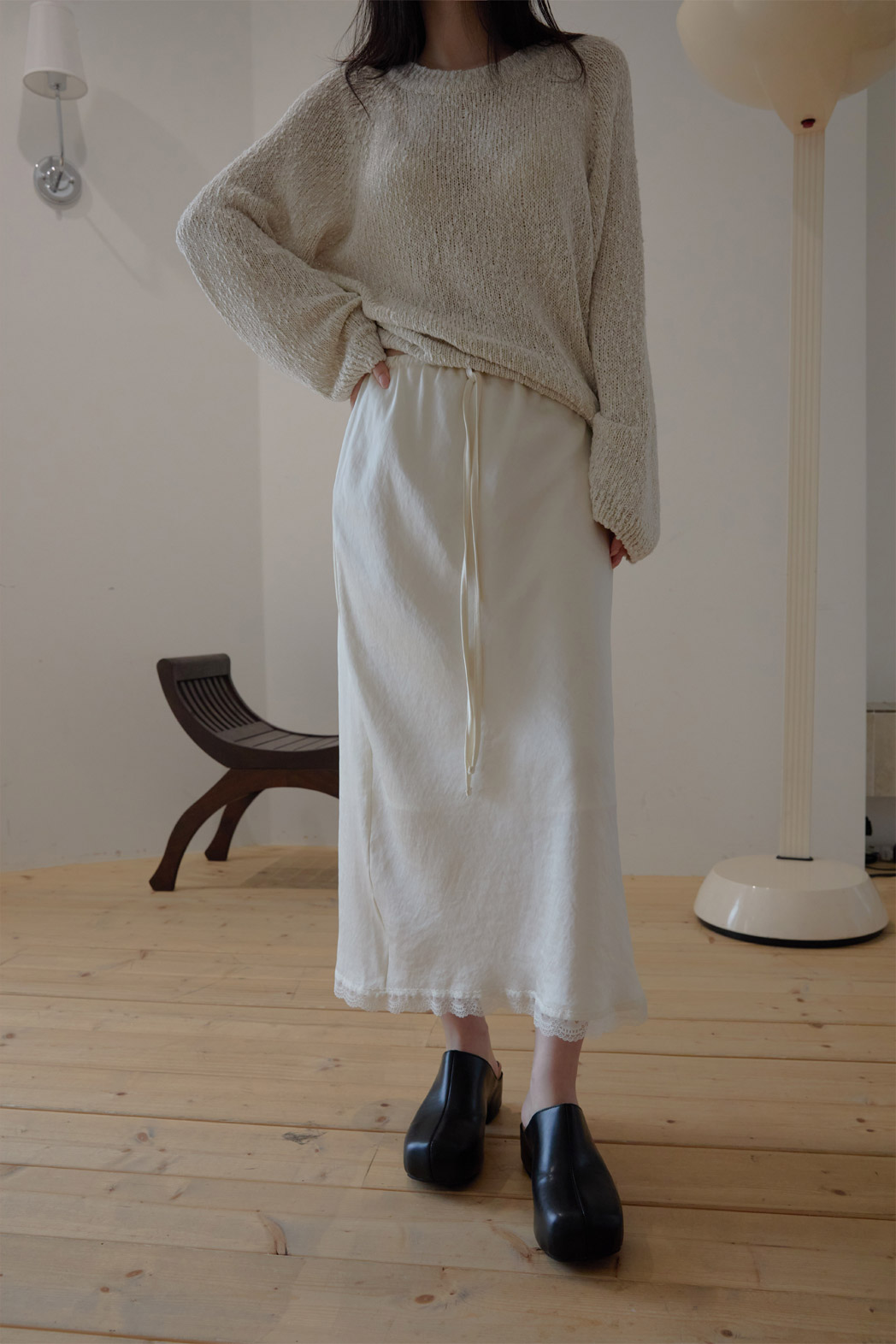 ベロアゴムIラインレースアップレース無地スカート春夏秋 | 詳細画像5