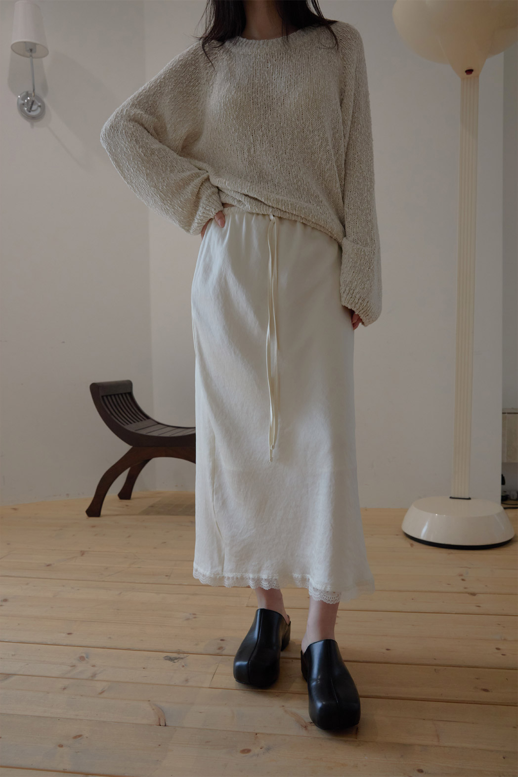 ベロアゴムIラインレースアップレース無地スカート春夏秋 | 詳細画像9