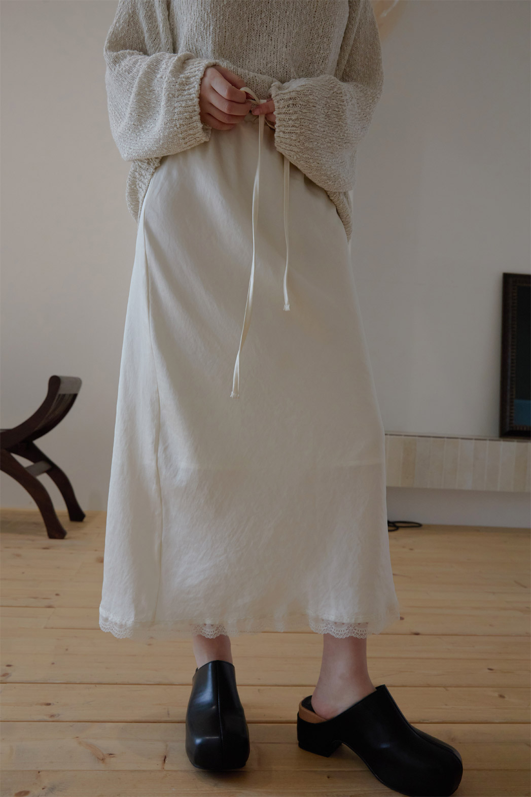 ベロアゴムIラインレースアップレース無地スカート春夏秋 | 詳細画像10