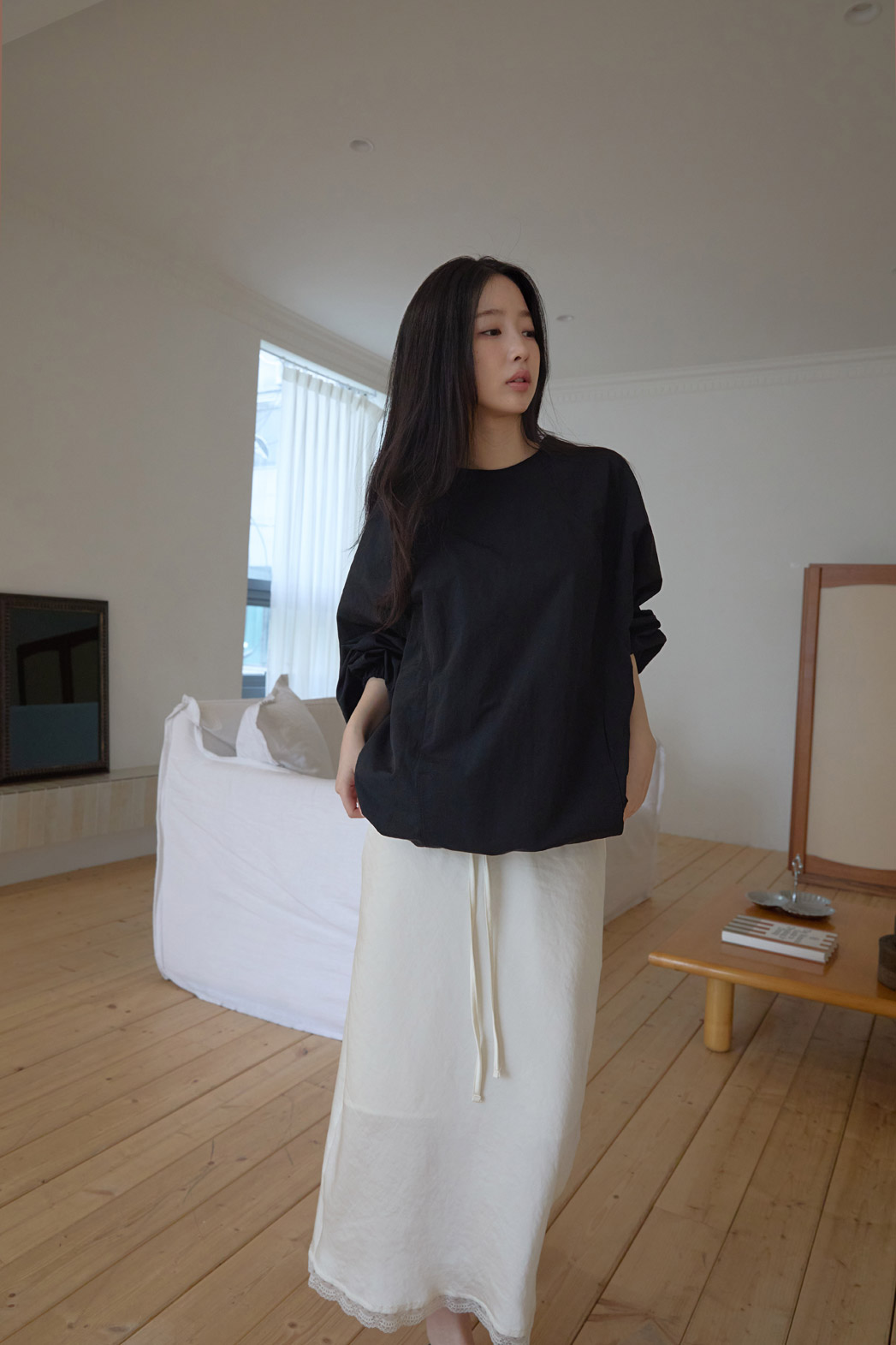 ベロアゴムIラインレースアップレース無地スカート春夏秋 | 詳細画像14